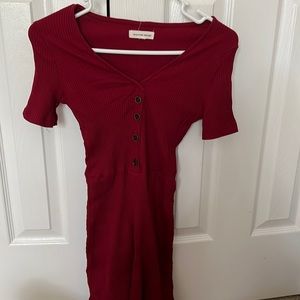 Burgundy ribbed v neck mini dress size small
